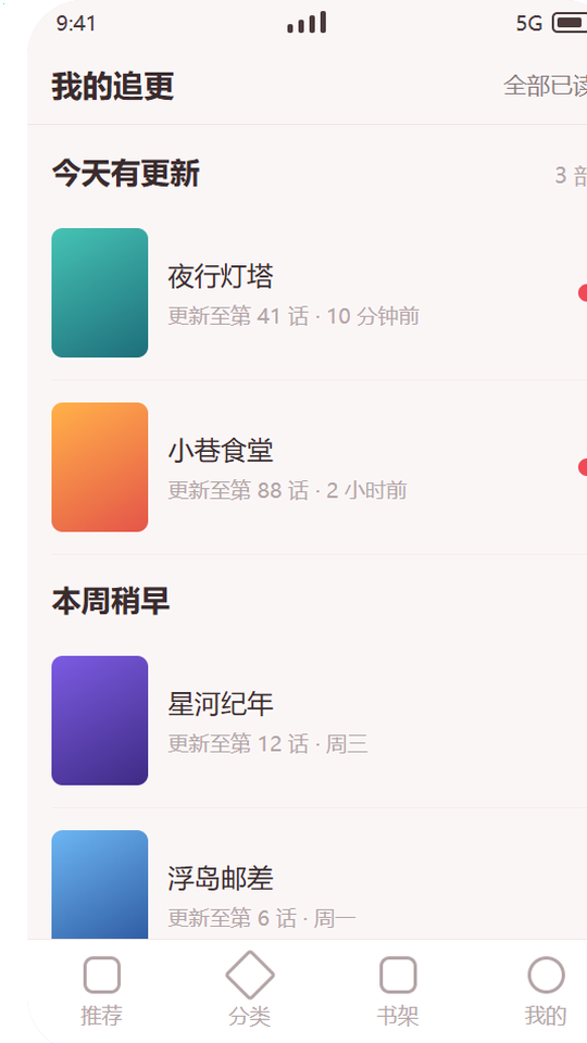 虫虫漫画 我的追更页面的更新列表